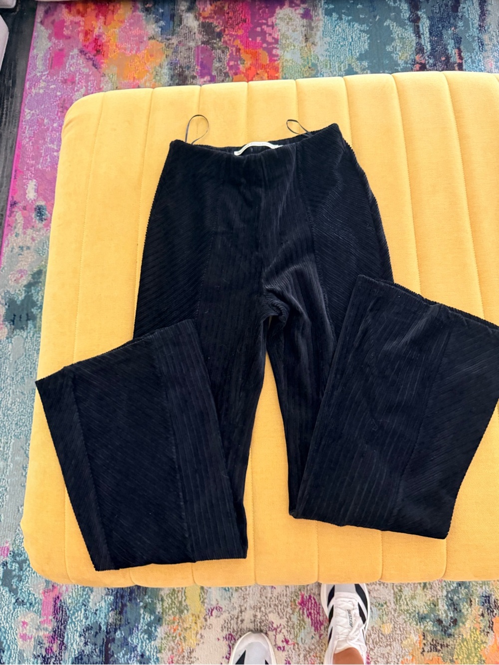 Stoned Immaculate Black velvet Ribbed Wide-Leg Pants